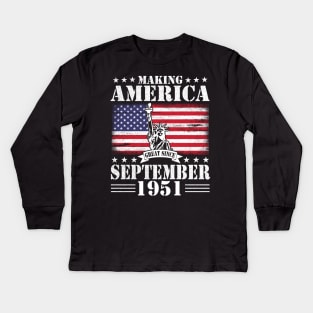 Happy Birthday To Me You Making America Great Since September 1951 69 Years Old Kids Long Sleeve T-Shirt